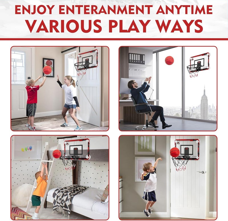 RUNBOW Store Indoor Mini Basketball Hoops Backboard with Powerful Suction Cups,Wall Mounted Door Basketball Hoops,Toys with Balls Gifts for Kids Boys Teens (43x30CM, Blue with Scorer) (Red Scorer) - Image 5
